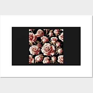 Vintage Blush Brown Roses on Dark Background Posters and Art